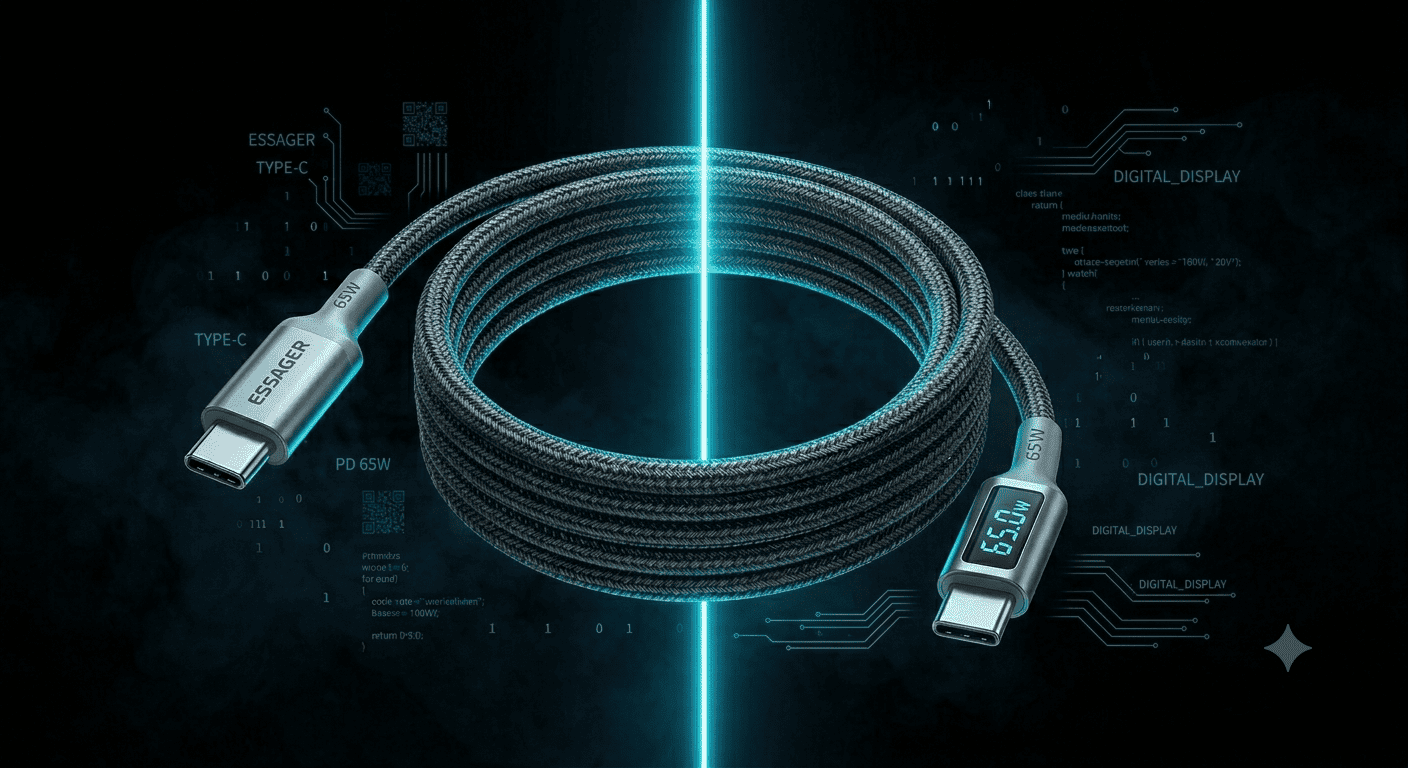 Плетений кабель Essager Type-C 65W з дисплеєм